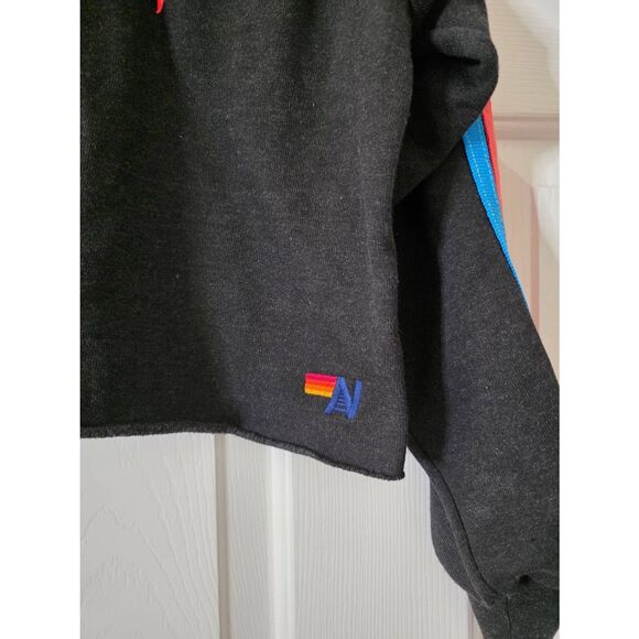 Aviator Nation Bolt Cropped Classic Crew Sweatshirt Heather Navy Neon size M - Picture 8 of 12